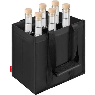 Enbagold Flaschentasche 6 Fächer je 1,5 Liter, Faltbar Flaschenträger, Nylon Männerhandtasche mit Trennwänden, Flaschen Einkaufstasche für Wasserflaschen, Weinflasche, Bier und Sekt - Schwarz
