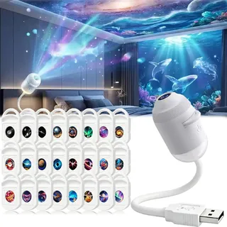 2026 New Hd Galaxy 5d Holographic Projector Night Light (With 24 Films) | Sternenhimmel Projektor - Plug and Play Hd Star Projector,360° Adjustable Hd Galaxy and Ocean Projector Night Light