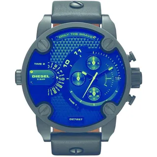 Diesel Herrenuhr The Daddies Series, Multifunktionsuhrwerk, > 46 mm Schwarzes Edelstahlgehäuse mit Lederarmband, DZ7257