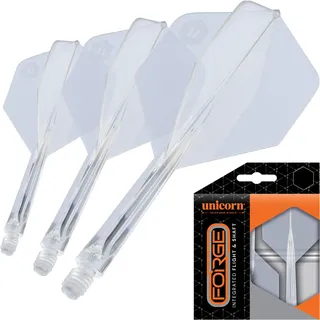 Unicorn Forge integrierte Dart-Flights & Schäfte, 1-teiliges Design für perfekten 90°-Winkel, leichtes, Robustes Polymer, Plus-Form und Standard-2BA-Gewinde, mittellanger Vorbau 26 mm, transparent