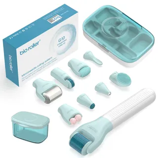 Derma Roller Microneedling Set 10-in-1 für Hautpflege / -massage / -reinigung, 720 Pins Bart Roller 0,5mm für Haarverlust, Microneedling Roller anti Falten, große Poren, Dehnungsstreifen & Narben(G10)