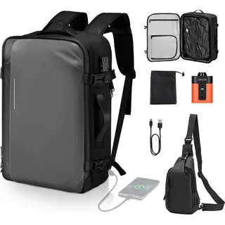 Vevor Vakuum-Reiserucksack, 65 L, erweiterbarer Vakuum-Kompressions-Reiserucksack mit Pumpe, mit TSA-zugelassenem Schloss, USB-Ladeanschluss, wasse...