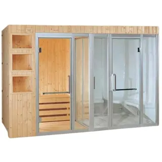 JVmoebel Sauna 2-in-1 Sauna Wellnesskabine Duschkabine 300x150 cm, Braun Massivholz, Made in Europe braun