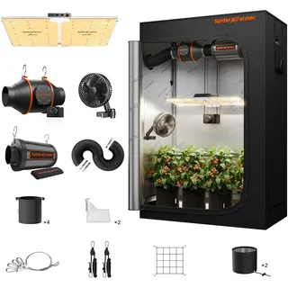 Spider Farmer Grow box KomplettSet SF2000 LED Pflanzenlampe Vollspektrum Dimmbarer Grow Lampe Samsung LM301H EVO LEDs GrowZelt Kit Komplettes 60x120x180cm Hydroponics 1680D Grow Tent Homebox Zuchtzelt
