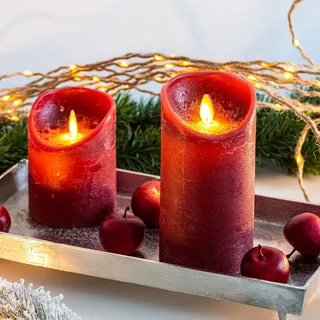 LED Echtwachskerze realistische Kerze viele Farben mit Timer flackender Docht Wachskerze Kerzen Batterie, Farbe:Weinrot, Größe:15 cm