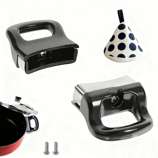 MUNTE 2 Stück Topfgriff Schwarz, Schnellkochtopfgriff Set, Kurzer Topfgriff aus Aluminiumlegierung, mit Schrauben Und Verbrühschutzkappe, für Schnellkochtopf, Schmortopf