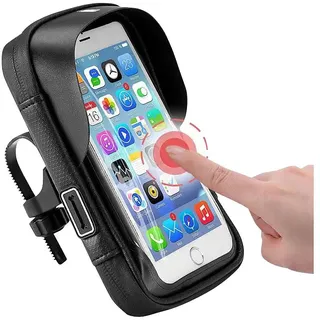 PEARL sports Wasserfeste Fahrrad-Smartphonetasche mit Regenhaube bis 7" 360° schwarz