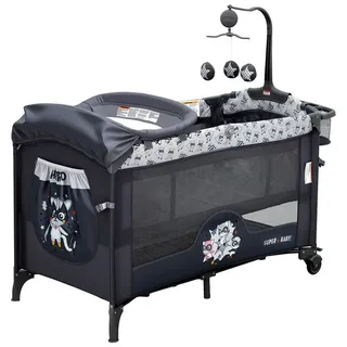 GarveeMore Babybett 5-in-1 Reisebett, faltbares Babybett für Babys mit Wickeltisch, Wiegefunktion,Hängespielzeug, 4 verstellbaren Höhen schwarz