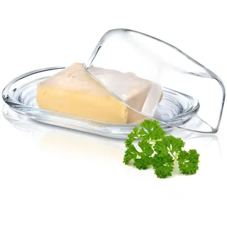 Kadax Butterdose aus Glas, hochwertige, klassische Butterschale, transparent