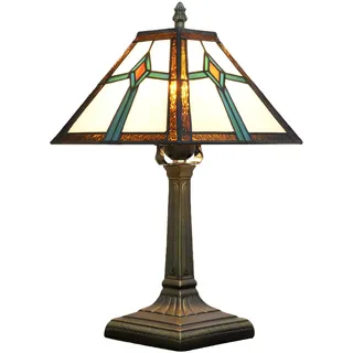 NUODITOS Tiffany Stil Tischlampe Mission Design Glasmalerei Lampe Vintage handgefertigte Nachttischlampe mit LED-Birnen für Haus Wohnzimmer Schlafzimmer Büro