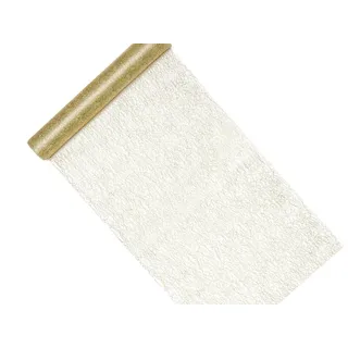 Partydeco Tischläufer Gold in Netzoptik 36cm x 9m Rolle - Metallic glänzender Netzband - goldenes Deko Tischband Schleifenband - Tischdeko Hochzeit Goldene Tischdekoration Weihnachten
