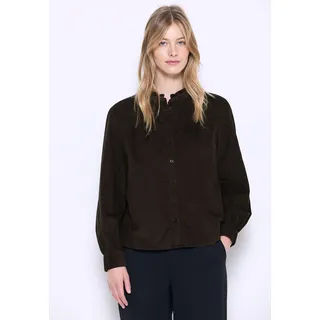 street one studio STREET ONE STUDIO, Damen, Gr. 44, schwarz auburn braun, Web, 100% Baumwolle, unifarben, klassisch normal, hoch geschlossener Ausschnitt, elastischer Bund, Blusen, in Cord-Optik