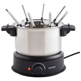 Severin Fondueset FO 2470, Schwarz, Kunststoff, Metall, 23.5x25.5x30 cm, Spritzschutz mit integrierter Gabelhalterung, leichte Reinigung, regelbares Thermostat, Küchengeräte, Tischgrills & Fondues, Fondue-Sets