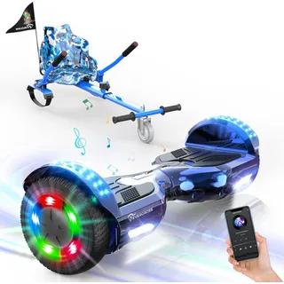 Hoverboard mit Sitz 6,5"-Bluetooth-LED Beleuchtung-4Ah Akku-für Kinder-XP10 blau 40-66 cm