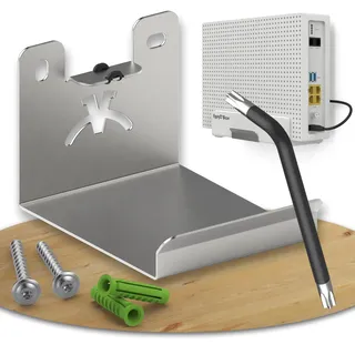 Fritzbox 6690 Wandhalterung aus Deutscher Produktion| Edelstahl Fritzbox Halterung geeignet für Fritzbox 6690 Cable| Fritzbox Wandhalterung inkl. Montagezubehör | Fritzbox 6690 Cable Wandhalterung