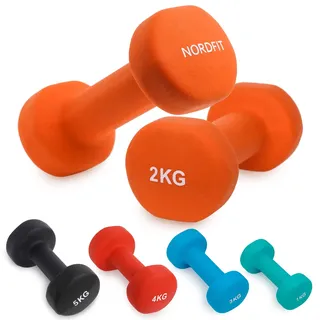 Kurzhanteln mit Neoprenbeschichtung für Heimtraining, Pilates, Fitnessstudio, Cardio, Hantel-Set in 1–5 kg Paaren Nordfit