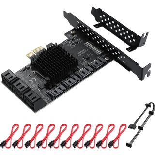 MZHOU PCIe SATA Karte 10 Port, PCI-E zu SATA Erweiterungskarte,6Gbps Controllerkarte Unterstützung von SSD und HDD für Windows10/8/7/XP/Vista/Linux