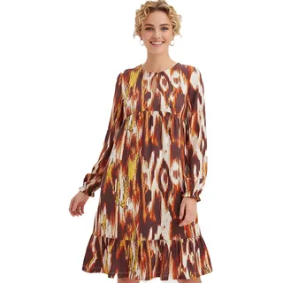 leichtes Damen Tunika-Kleid Sommer-Kleid stylisches Jersey-Kleid 919025 Weiß/Orange/Rot - 40/42