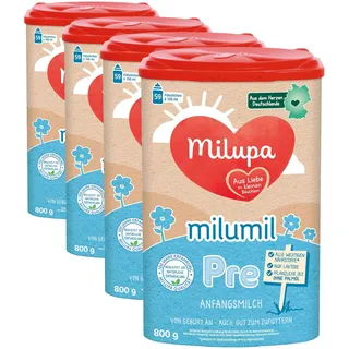 Milupa Milumil Pre – Anfangsmilch von Geburt an – Baby-Milchpulver – Mit wichtigen Nährstoffen und ohne Palmöl – 1 x 800 g (Packung mit 4)