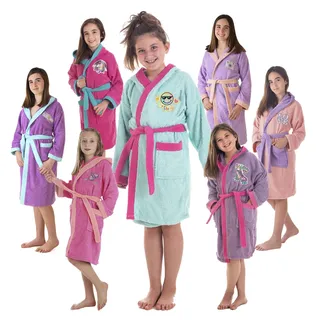 LEBENGOOD - Mädchen Bademantel Baumwolle - 100% Baumwolle OEKO-TEX® - 2 Taschen, Gürtel, Kapuze, weicher Frottee-Bademantel mit Stickereien für Kinder (10-12 No Girl) - 10-12 Jahre