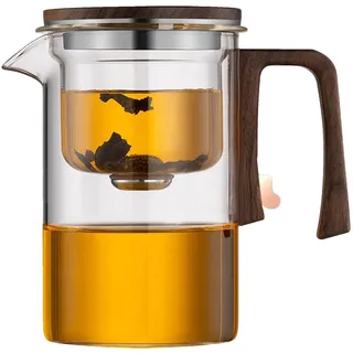 Enchantipot Magische Teekanne | Wassertrennung Glas Teekanne mit Holzgriff | MagicalTeapot Glas mit Teesieb | Klare Hexerei Teekanne mit Sieb | Teetrennung Filtration Glas Teekanne