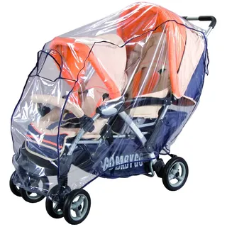 sunnybaby 10096 - Universal Regenverdeck, Regenschutz für TANDEM-Kinderwagen/Geschwisterwagen | Kontaktfenster für optimale Luftzirkulation | glasklar | schadstofffrei | Qualität: MADE in GERMANY