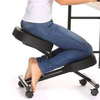 Ergonomischer Kniestuhl - Kneeling Chair, Dicke und Bequeme Kissen, orthopädischer Kniestuhl aus Stahl mit Rollen, für Büros und Klassenzimmer - höhenverstellbar 50-60 cm (Schwarz)