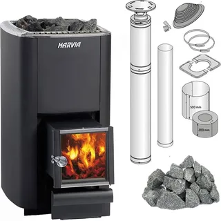 Saunaofen Harvia M3 SL Set, Inkl. Steine Und Schornsteinsystem