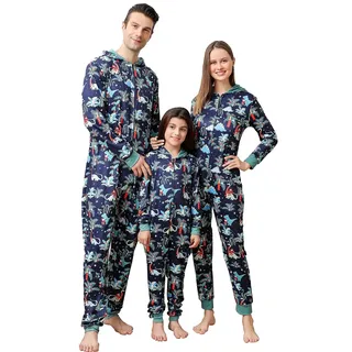 jakloz Weihnachts Pyjama Familie Set Einteiler Weihnachten Onesie Lang Schlafanzug Damen Herren Kinder mit Kapuze Weihnachtspyjama Set(Kinder,4-5Y) - 4-5 Jahre