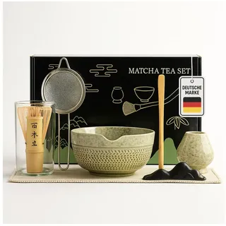 roxlin Matcha Set Premium Matcha Tee-Set, Matcha Set Tea (7-teilig) Keramik, Bambus Matcha Schneebesen, handgemachte Schale, Sieb & Traditionelle Zubehör-Kollektion