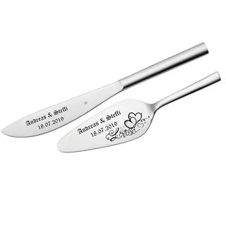 WMF Nuova Tortenheber + Messer im Set mit Gravur nach Wunsch Edelstahl Hochzeit, Geschenk (Ohne Gravur)