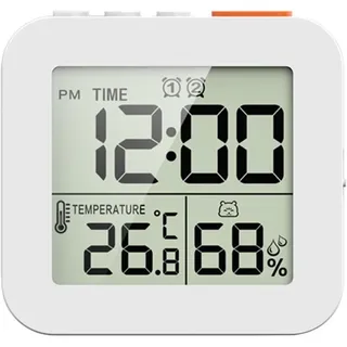 Digitale Badezimmeruhr, Duschtimer, Hygrometer, Thermometer, Wanduhr, Wasserdichter Duschtimer, Weiß