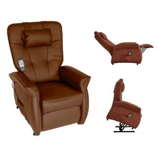 MABAMAHO THRONER EXKLUSIV 5-Zonen-Massagesessel inkl. Arm-Massage, mit elektr. Aufstehhilfe, 7 Motoren, Heizung, Liegefunktion, Fernbedienung, aus Deutschland, Kunstleder in Sherry