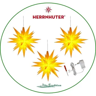 Herrnhuter Stern 3erSET Sterne inkl. Netzteil für 1- 4 Sterne 13 cm gelb LED Komplett - 13 cm - gelb