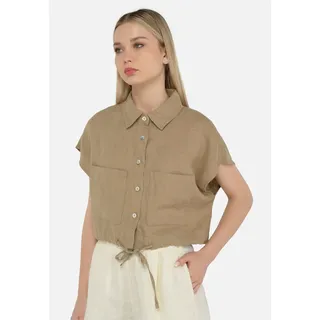 Freshlions Klassische Bluse FRESHLIONS "Savannah", Damen, Gr. S, braun, 100% Leinen, unifarben, normal, Blusen, mit lockerer Passform