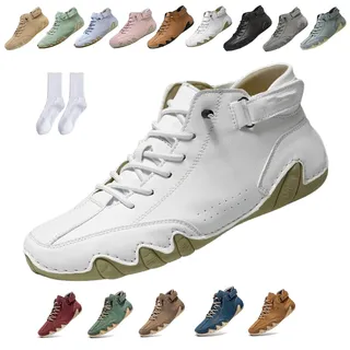 Snrtevu Barfußschuhe, Ergonomischer, Wasserdichter & Schmerzlindernder Leder-BarfußSchuh, Schuhe Damen, wasserdichte und Atmungsaktive OrthopäDische Barfuss Schuhe (Weiß,38) - 38 EU