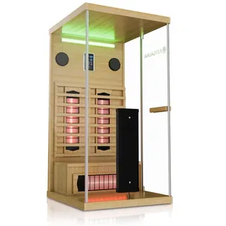 Artsauna Infrarotkabine Göteborg 90 – Wärmekabine mit Vollspektrumstrahlern, Hemlockholz & Sicherheitsglas, LED-Beleuchtung