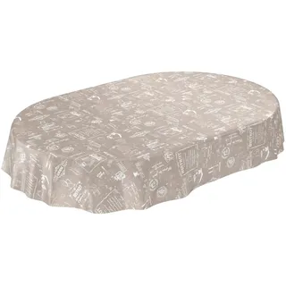 ANRO Wachstuchtischdecke Wachstuch Wachstischdecke Tischdecke abwaschbar Beige Bistro Retro Modern Oval wasserabweisend Gartentischdecke Meterware pflegeleicht Lotuseffekt 180x140cm