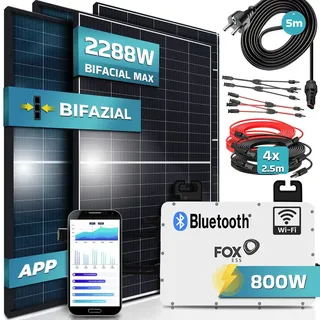 Bifazial 1760W inkl. FOX ESS 800W Wechselrichter + 4x 440W Solarmodule