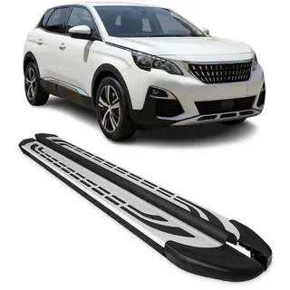 OMAC Kfz-Schmutzfänger Trittbretter Seitenschweller für Peugeot 3008 2016-25 Schwarz Alu, 2-tlg., Rutschfest, Haltbar, Aerodynamik schwarz|silberfarben