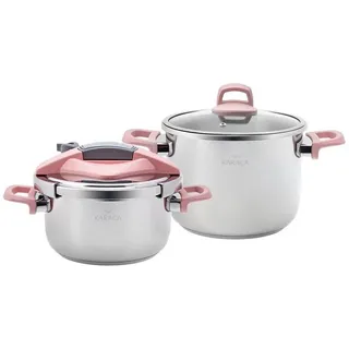 Karaca Schnellkochtopf Karaca Perfect Pink 4+6 Liter Schnellkochtopf Set, 18/10 CrNi Edelstahl Dampfkochtopf Pressure Cooker Pan Set