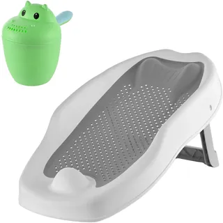Relaxdays Baby-Badehilfe Set, mit Haarwaschbecher, tränenfrei, grau | Badestütze rutschfest, HBT: 19x51,5x30 cm, PP/TPE