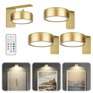 Bilderleuchte Kabellos – 3 Stück Batterie LED Wandleuchte für Kunstwerke, Magnetische Bildbeleuchtung Kabellos mit 13 RGB-Farben und Dimmfunktion, Vielseitig einsetzbar auch als Schrankbeleuchtung