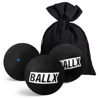 BallX® Squash Bälle Blauer Punkt XS2000 [3ER Set] - Squashbälle extra Schnell für Anfänger - Ball mit Wettkampfgröße - Langlebige Squashspiel Bälle mit Baumwollsäckchen - Squashball Set - Squash Ball