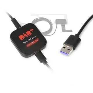 erisin DAB+ Empfänger mit Dual-DAB-Tuner DAB Plus Antenne DAB Radio Adapter für Android 9.0/10.0/11.0/12.0/13.0/14.0 oder höher Autoradios USB-Anschluss 3M MCX Verstärkte Antenne