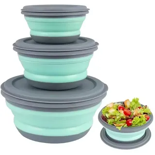 Faltschüssel Camping Geschirr Zubehör Küche - Campinggeschirr mit Deckel, 3Pcs Camping Faltbare Schüssel, Tragbare salatschüssel Frischhalteboxen Runden Frischhaltedose für Picknick Wandern Küche
