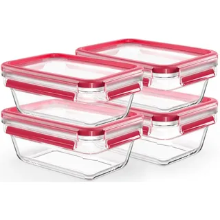 Emsa Frischhaltedose Clip & Close Glas Set, rechteckig, 100 % dichte Aufbewahrungsboxen, Glas, (Set, 4-tlg., 4 Dosen mit Deckel), spülmaschinen-, gefrier-, backofen-, mikrowellenfest rot 850 ml | 13,6 cm x 19,7 cm x 8 cm