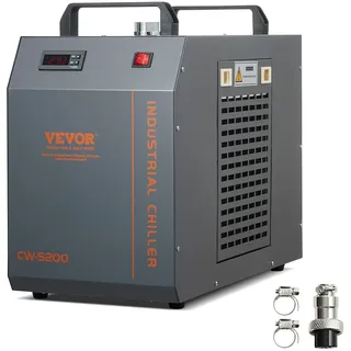 Vevor Industrieller Wasserkühler, Cw-5202, Wasserkühler-Kühlsystem mit eingebautem Kompressor, Wassertankkapazität 7 L, 18 L/min max. Durchflussrate, für Kühlmaschine für Co2-lasergravurmaschinen