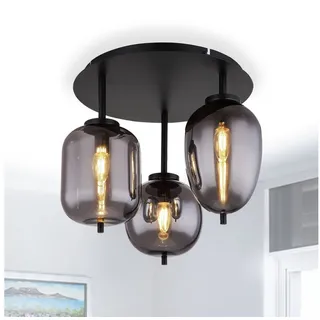bmf-versand bmf-versand® Deckenlampe für Schlafzimmer inkl Pflegetuch - Moderne Deckenleuchte Rauchglas für Küche Esszimmer - Deckenstrahler 3-Flammig für Wohnzimmer Badezimmer Länge 46 cm