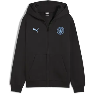 Puma Sweatjacke "Manchester City FtblEssentials Kapuzenjacke Jugendliche", Mädchen, Gr. 152, schwarz (schwarz team light blau), Obermaterial: 68% Baumwolle, 32% Polyester. Kapuzenfutter: 100% Baumwolle. Rippe: 97% Baumwolle, 3% Elasthan, Sweatjacken Sweatjacke